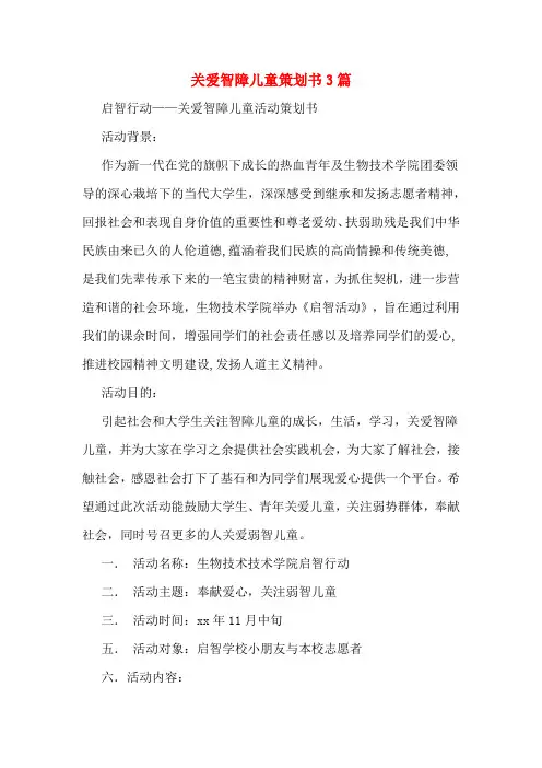 关爱智障儿童策划书3篇