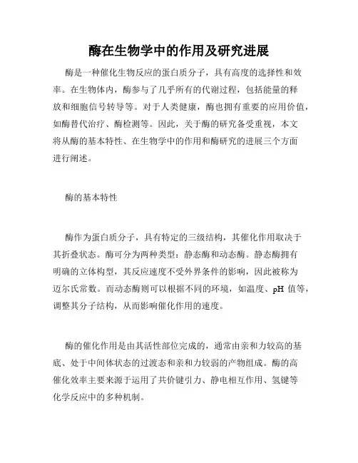 酶在生物学中的作用及研究进展