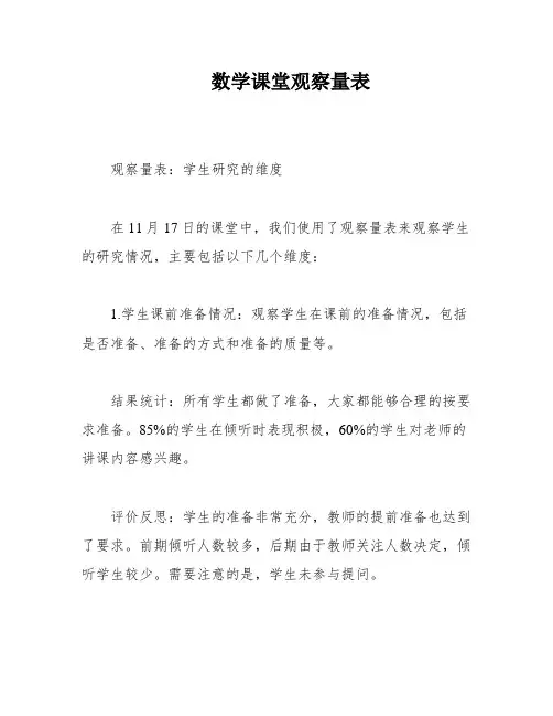 数学课堂观察量表