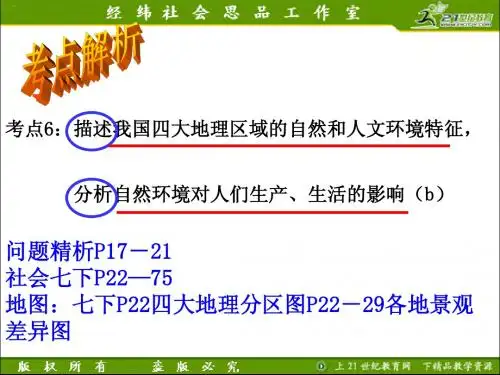 中考社会考点6  描述我国四大地理区域特征,分析自然环境对人们生产、生活的影响(b)(复习课件)