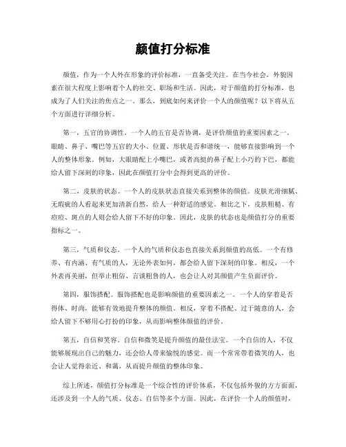 颜值打分标准