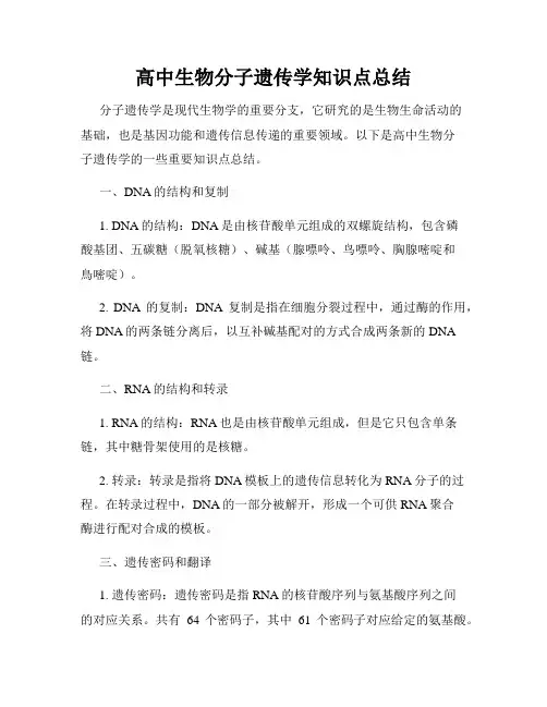 高中生物分子遗传学知识点总结