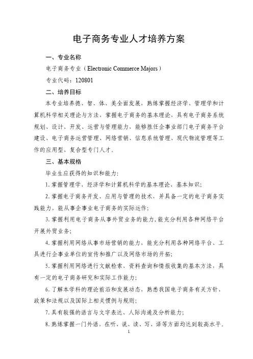 电子商务专业人才培养方案