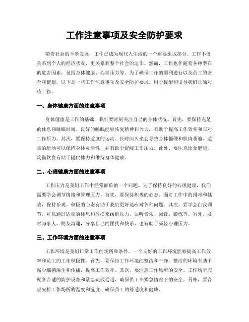 工作注意事项及安全防护要求