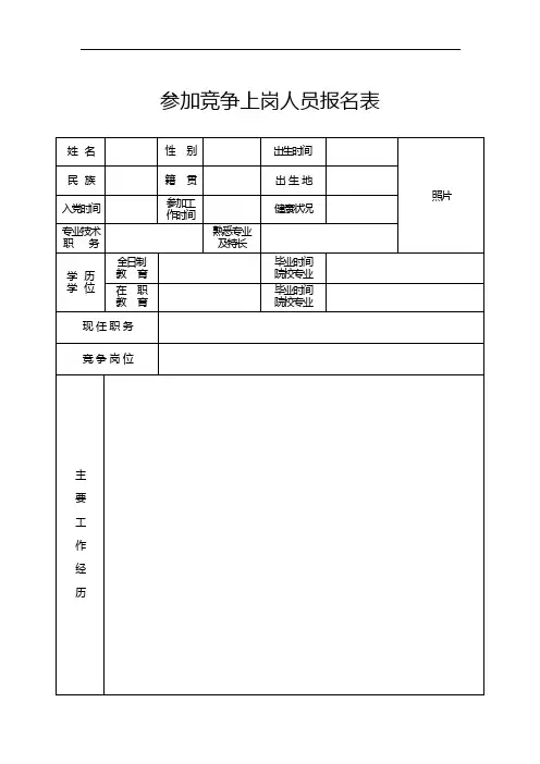 参加竞争上岗人员报名表
