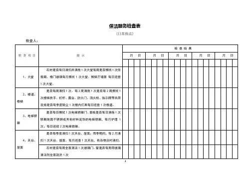 保洁服务检查表(日常保洁)