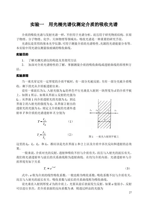 用光栅光谱仪测定介质的吸收光谱资料