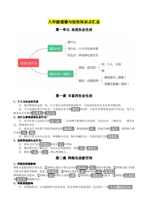 八年级道德与法治知识点汇总
