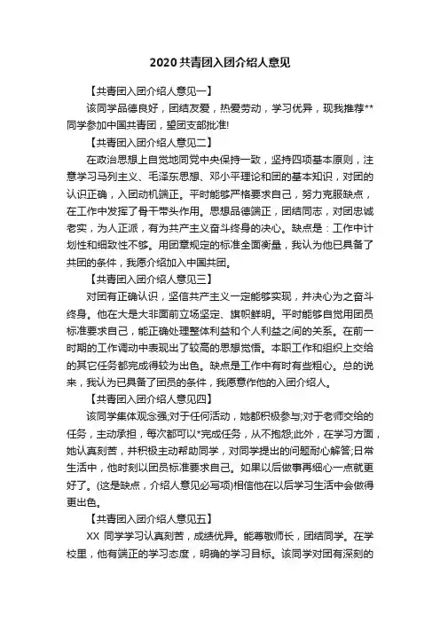 2020共青团入团介绍人意见