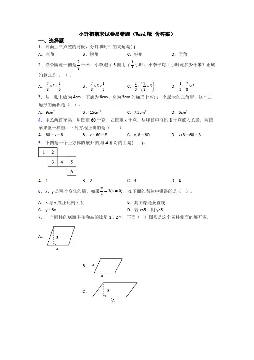 小升初期末试卷易错题(Word版 含答案)