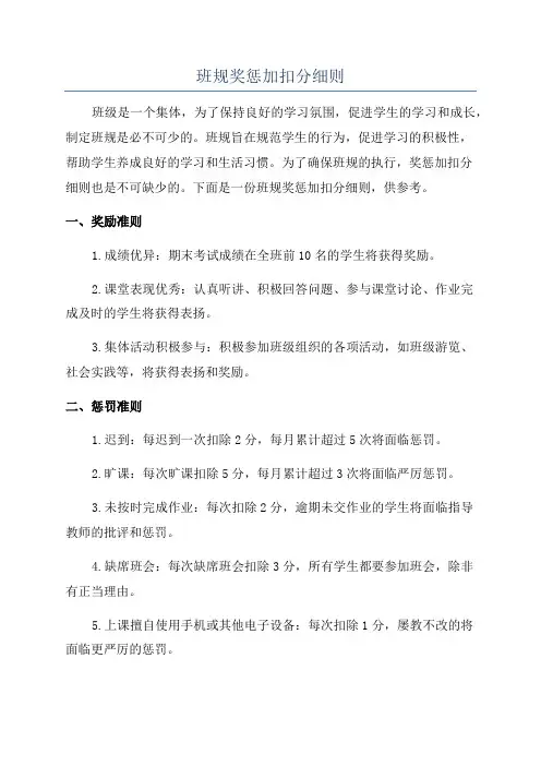 班规奖惩加扣分细则