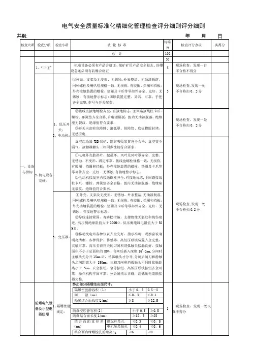 电气专业安全质量标准化精细化管理检查评分细则