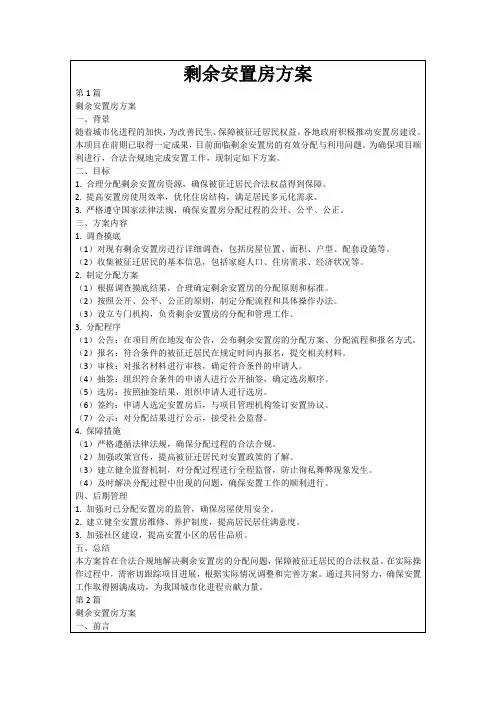 剩余安置房方案