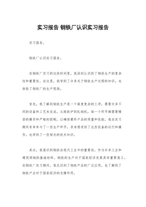 实习报告 钢铁厂认识实习报告