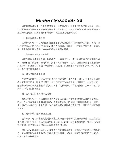 新经济环境下企业人力资源管理分析