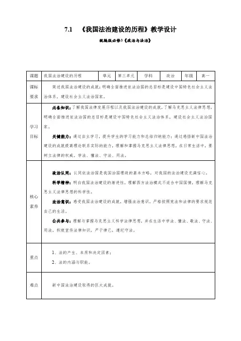 我国法治建设的历程(教学设计)高一政治(统编版必修3)