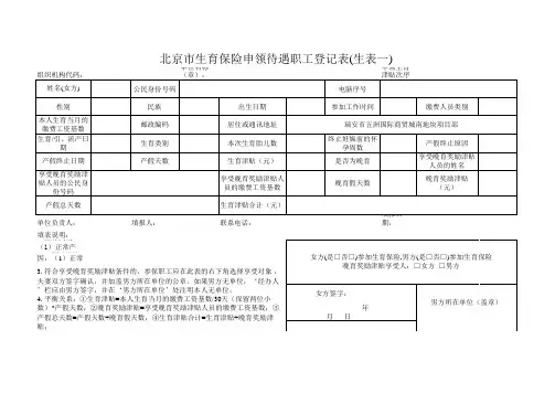 申领生育津贴人员信息登记表(空)