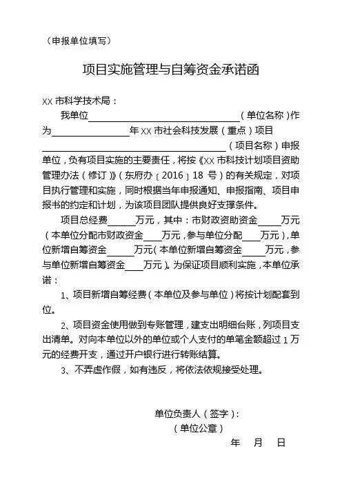 项目实施管理与自筹资金承诺函【模板】