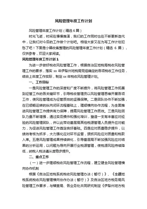 风险管理年度工作计划