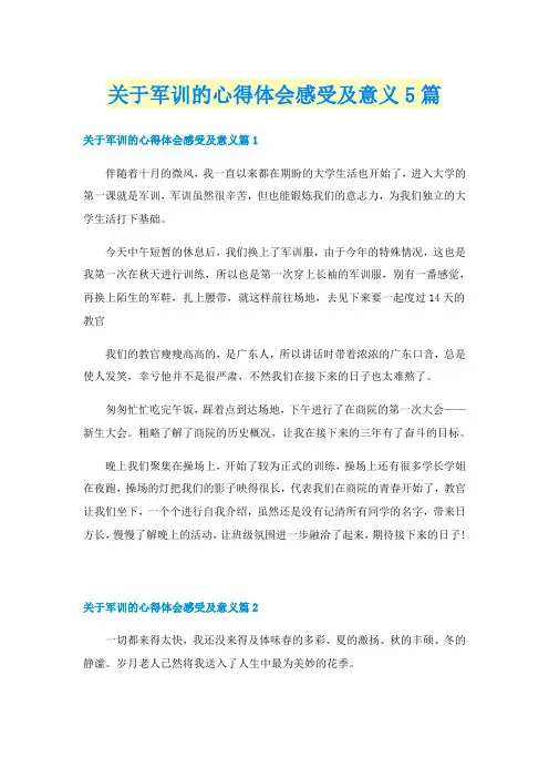 关于军训的心得体会感受及意义5篇