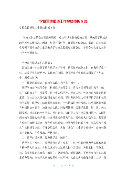 学校宣传报道工作总结模板5篇