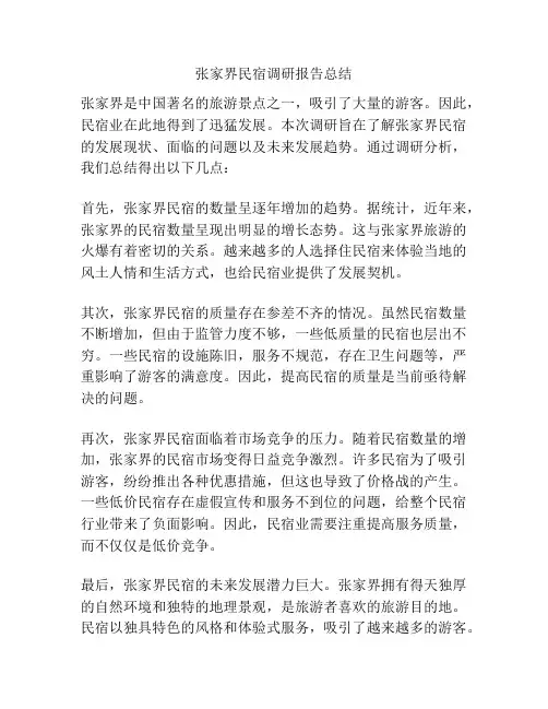 张家界民宿调研报告总结