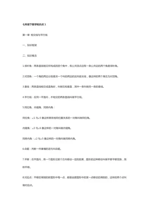 七年级下册数学书知识点总结