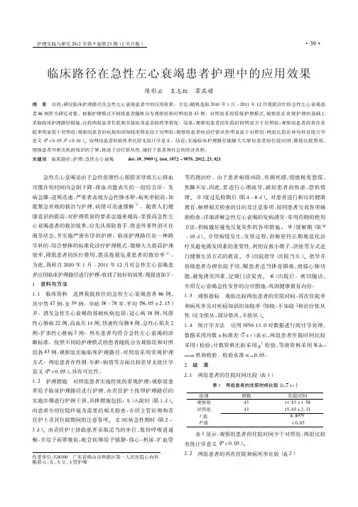 临床路径在急性左心衰竭患者护理中的应用效果
