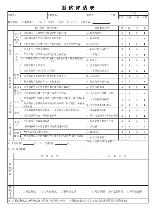 面试评估表