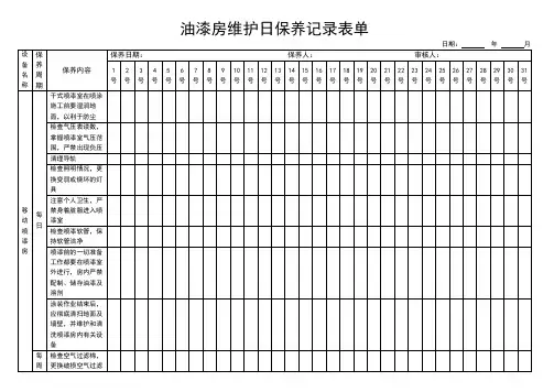 油漆房维护日保养记录表单