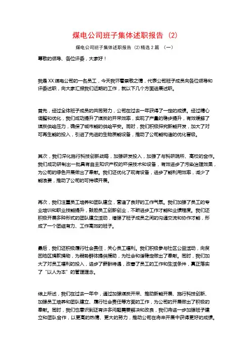 煤电公司班子集体述职报告2篇
