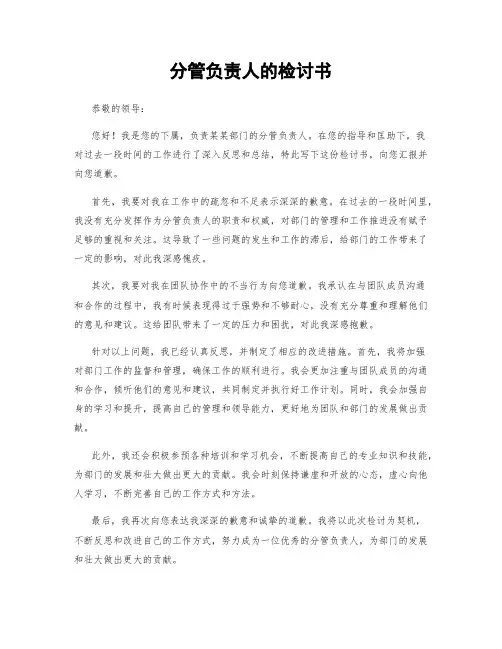 分管负责人的检讨书