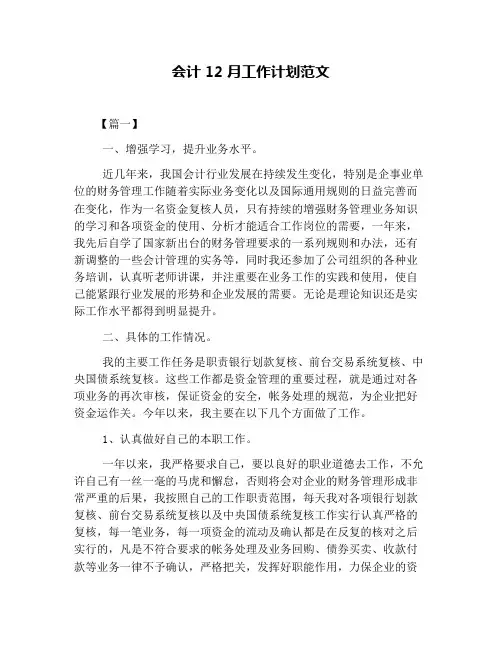 会计12月工作计划范文