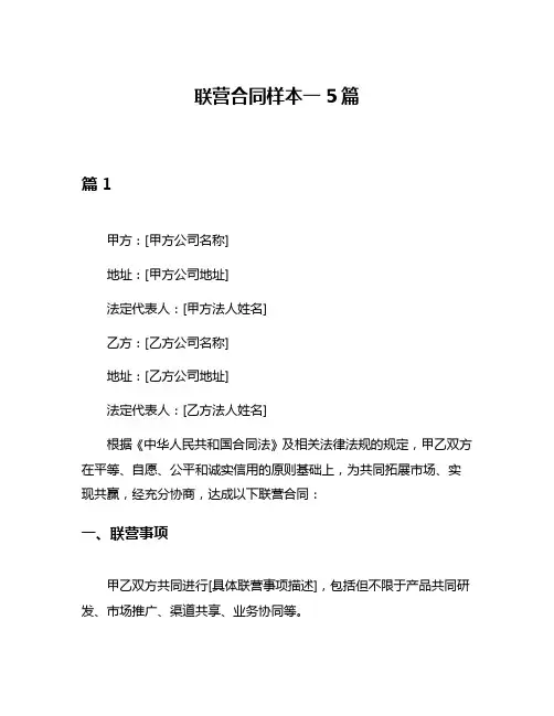 联营合同样本一5篇