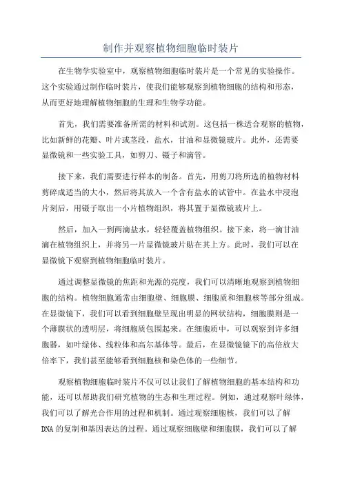 制作并观察植物细胞临时装片