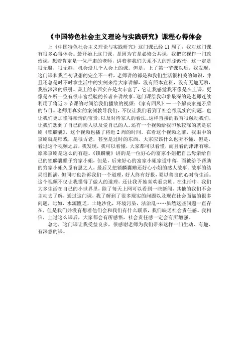 中国特色社会主义实践研究课后心得