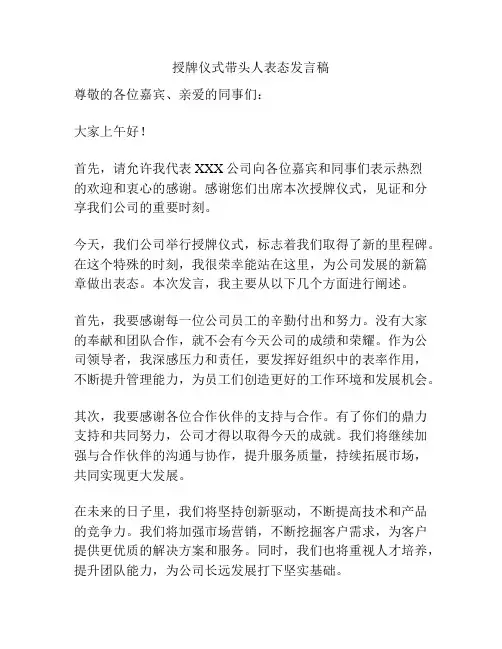 授牌仪式带头人表态发言稿