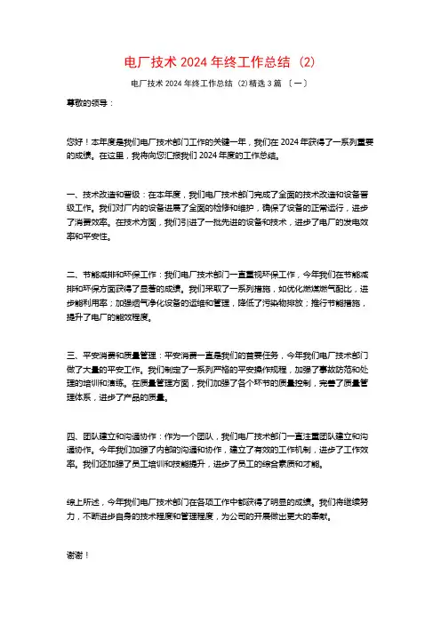 电厂技术04年终工作总结 ()3篇