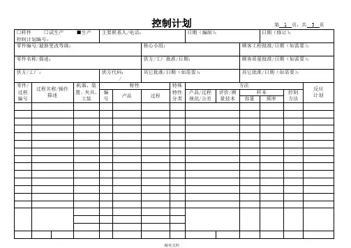 工厂生产控制计划表