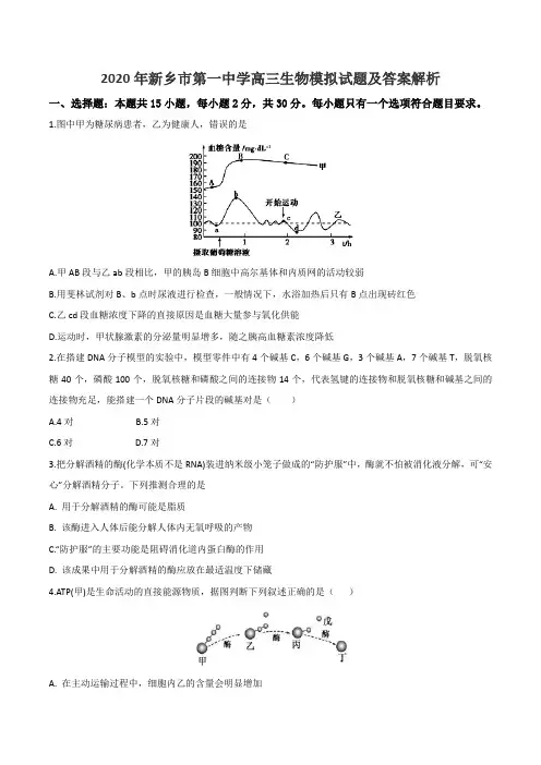 2020年新乡市第一中学高三生物模拟试题及答案解析