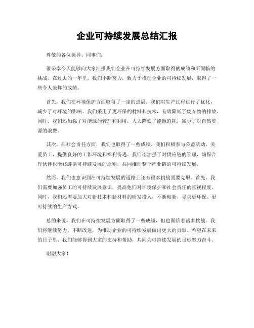 企业可持续发展总结汇报