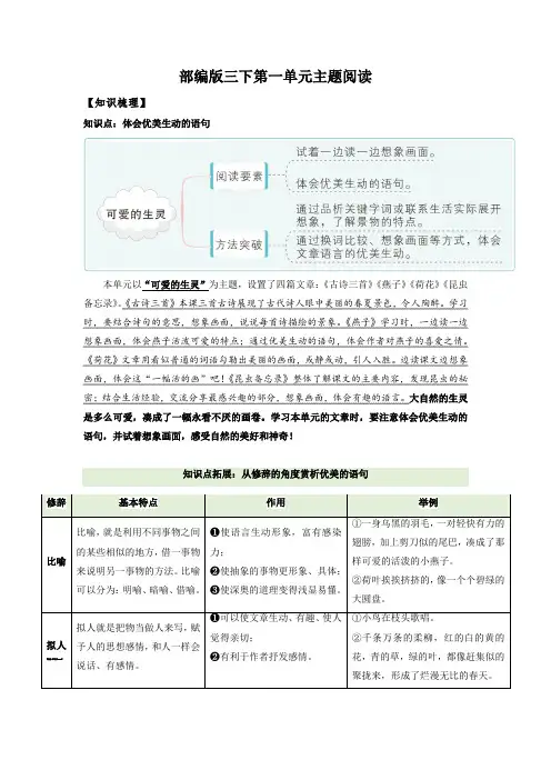 第1单元主题阅读(知识梳理+精选阅读)三年级语文下册 部编版