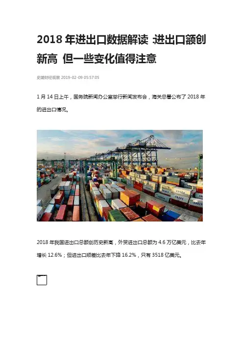 史璐：2018年进出口数据解读：进出口额创新高 但一些变化值得注意