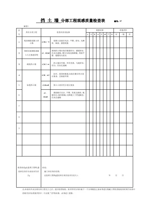 挡土墙分部工程观感质量检查表