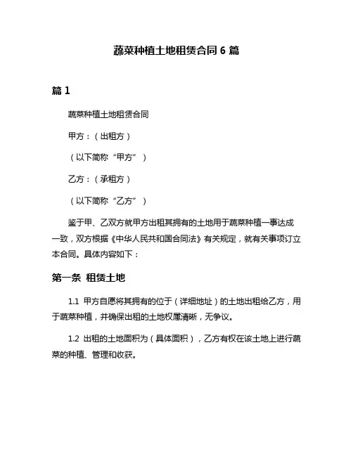 蔬菜种植土地租赁合同6篇