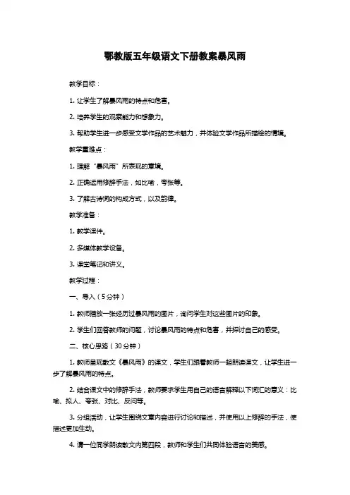 鄂教版五年级语文下册教案暴风雨
