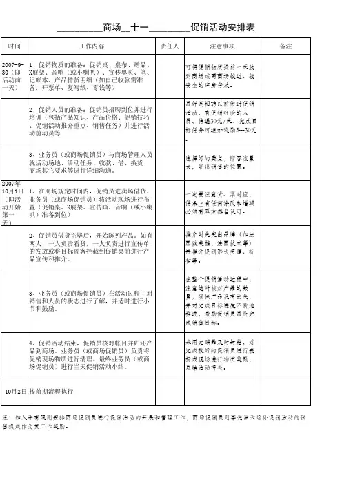 促销活动安排表