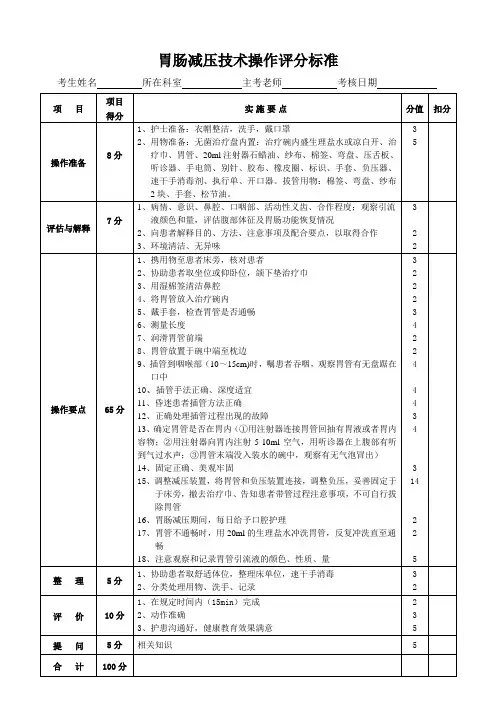 胃肠减压技术操作评分标准