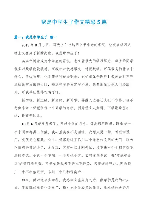 我是中学生了作文精彩5篇