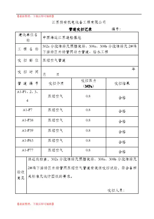 管道吹扫记录表(精编文档).doc